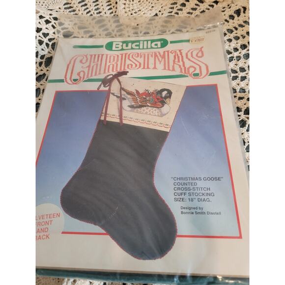 Vintage BUCILLA CHRISTMAS GOOSE STOCKING KIT Counted Cross Stitch 18" NEW SEALED - Picture 1 of 3